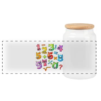 Colorful Angry Numbers - Panoramic Cookie Jar with Wooden Lid - white - Front