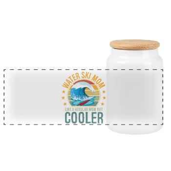 Waterski Mom Mothers Day Ski Lover Mom Water Ski - Panoramic Cookie Jar with Wooden Lid - white - Front