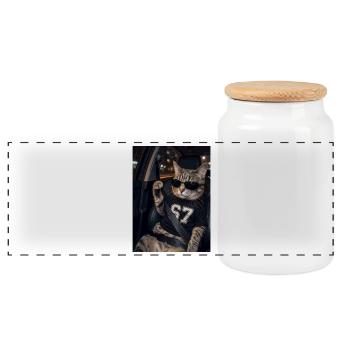 67 Cat Wearing Sunglasses Gen Alpha Funny 67 - Panoramic Cookie Jar with Wooden Lid - white - Front