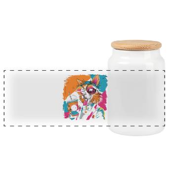Po Art Dog with Drink Colorful Comic Design - Panoramic Cookie Jar with Wooden Lid - white - Front