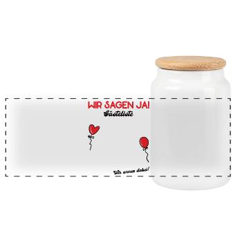 WE SAY YES Wedding Guestbook Bachelor Party - Panoramic Cookie Jar with Wooden Lid - white - Front