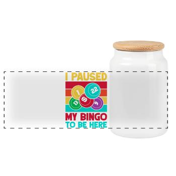 Bingo Game I Paused To Be Here Bingo - Panoramic Cookie Jar with Wooden Lid - white - Front