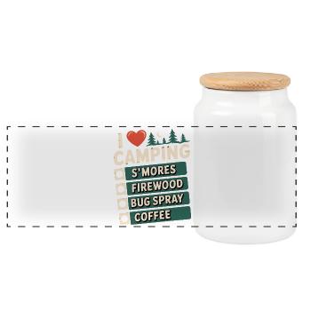 Ich liebe Camping Smores Brennholz-Insektenspray Kaffee - Panorama Keksdose mit Holzdeckel - Weiß - Vorne