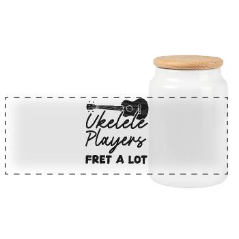 Hawaiian Ukulele Uke Ukulele - Panoramic Cookie Jar with Wooden Lid - white - Front