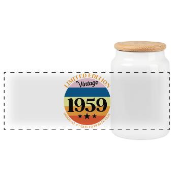 1959 Vintage Birthday Gift 59 Birthday - Panoramic Cookie Jar with Wooden Lid - white - Front