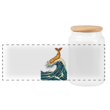 The Great Tempura Wave - Panoramic Cookie Jar with Wooden Lid - white - Front