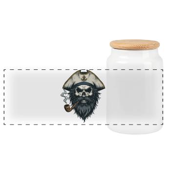 Kapitän Totenkopf Seemann Nautik Meer See Boot - Panorama Keksdose mit Holzdeckel - Weiß - Vorne