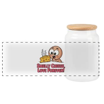 Smelly Cheese Forever Cartoon - Panoramic Cookie Jar with Wooden Lid - white - Front