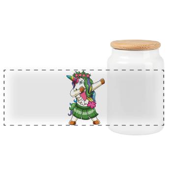 Tupfen von Hawaiian Unicorn Hula Dancer Girl - Panorama Keksdose mit Holzdeckel - Weiß - Vorne
