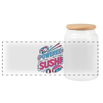 Sushi Powered By Sushi Japanese Food Enthusiast - Panorama Keksdose mit Holzdeckel - Weiß - Vorne