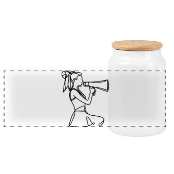 Cheerleader Drawing - Panoramic Cookie Jar with Wooden Lid - white - Front
