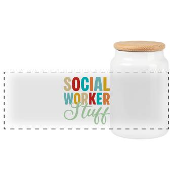 Social Worker Quote Stuff Social Work - Panoramic Cookie Jar with Wooden Lid - white - Front