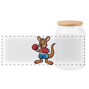 Dessin animé du boxeur kangourou – Lutteur - Boîte à biscuits avec couvercle en bois - blanc - Devant