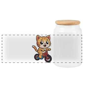 Katzenradler auf Fahrrad - Panorama Keksdose mit Holzdeckel - Weiß - Vorne