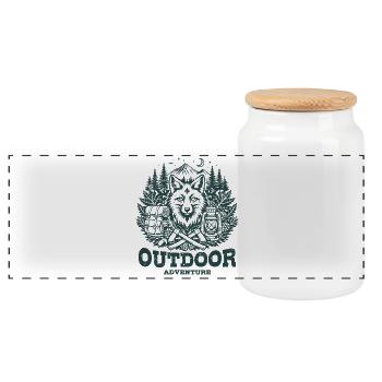 Outdoor Abenteuer | Natur - Camping - Wandern - Panorama Keksdose mit Holzdeckel - Weiß - Vorne