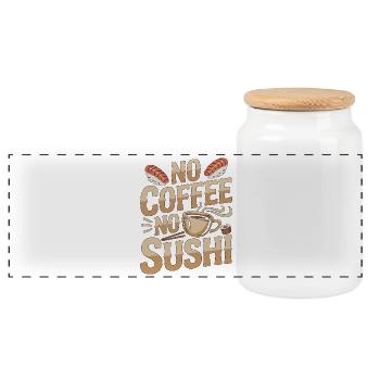 Sushi No Coffee No Japanese Food Coffee Lover - Panoramic Cookie Jar with Wooden Lid - white - Front