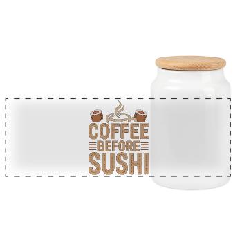 Sushi Coffee Before Nigiri Maki Roll Coffee Lover - Panorama Keksdose mit Holzdeckel - Weiß - Vorne