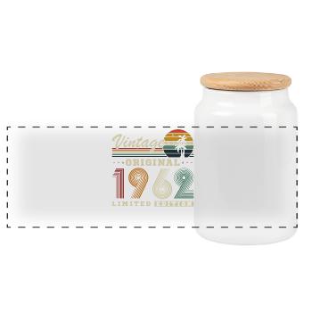 Originaler Vintage-Retro-Geburtstag von 1962 - Panorama Keksdose mit Holzdeckel - Weiß - Vorne