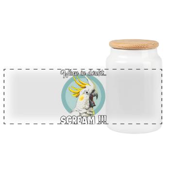 Cadeau créatif pour les amateurs de cacatoès et d’oiseaux - Boîte à biscuits avec couvercle en bois - blanc - Devant