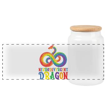 Neurodivergent Dragon Autism Awareness - Panoramic Cookie Jar with Wooden Lid - white - Front