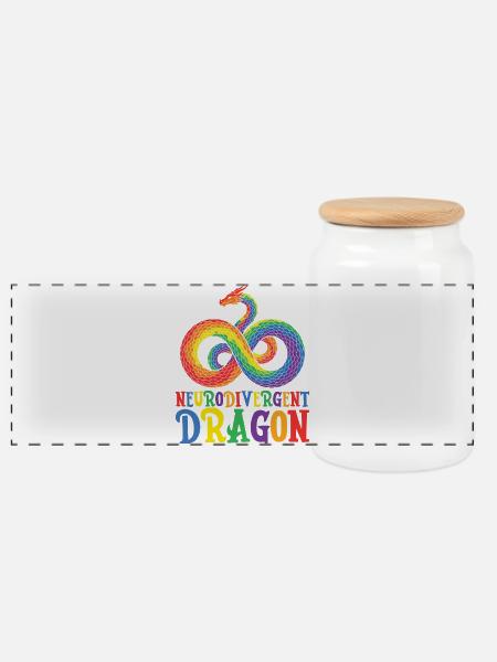 Bewusstsein für Autismus bei neurodivergenten Drachen - Panorama Keksdose mit Holzdeckel - Weiß