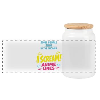 Anime Fangirl Screams Anime Reaction - Panoramic Cookie Jar with Wooden Lid - white - Front