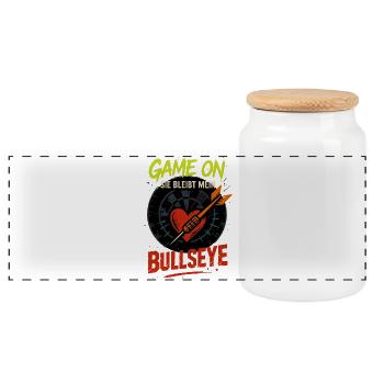 Darts Valentine's Day Bullseye, She Remains Mine - Panoramic Cookie Jar with Wooden Lid - white - Front
