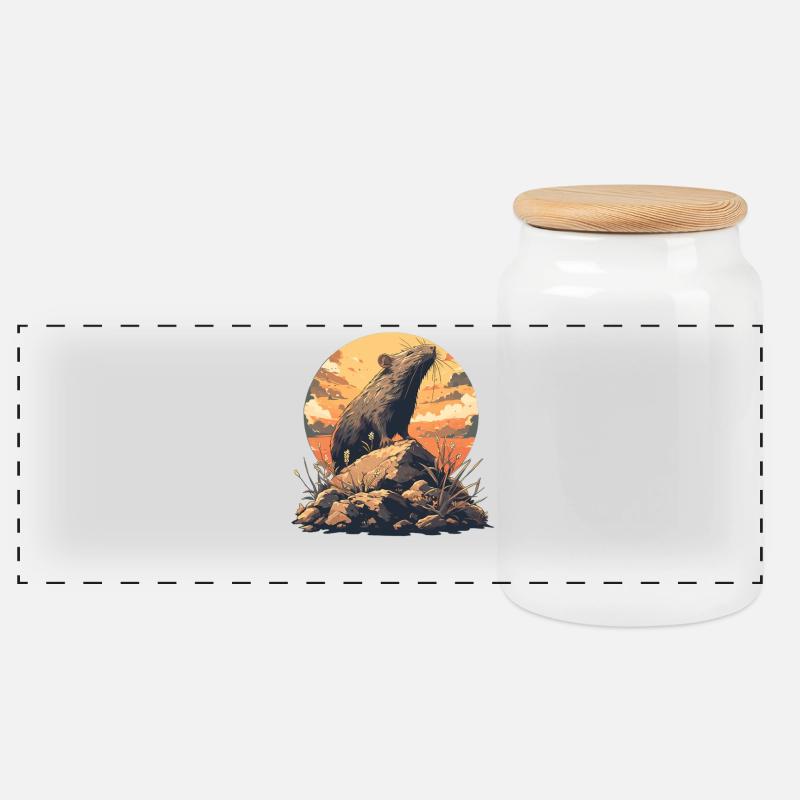 Ratten Ratte - Panorama Keksdose mit Holzdeckel - Weiß