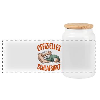 Official Sleep Shirt Cute Puppy Dog - Panoramic Cookie Jar with Wooden Lid - white - Front