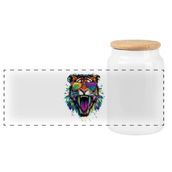 Saber-toothed tiger Smilodon Big cat Sabertooth tiger - Panoramic Cookie Jar with Wooden Lid - white - Front