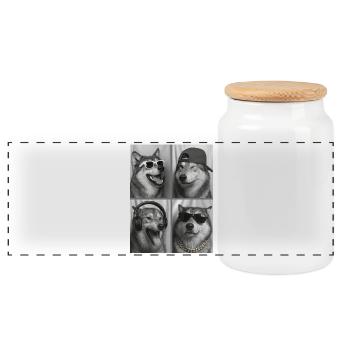 Wolf - Panoramic Cookie Jar with Wooden Lid - white - Front