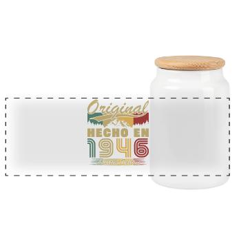 Cadeau d’anniversaire vintage fabriqué en 1946 - Boîte à biscuits avec couvercle en bois - blanc - Devant