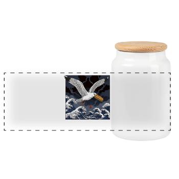 Mouettes vole un sandwich drôle - Boîte à biscuits avec couvercle en bois - blanc - Devant