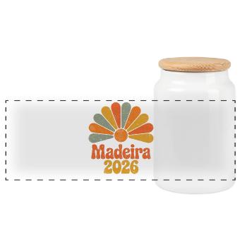 Madeira 2026 Sonnenburst - Panorama Keksdose mit Holzdeckel - Weiß - Vorne