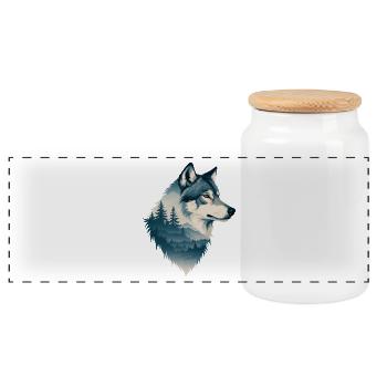 Blauer Wolf im Wald - Panorama Keksdose mit Holzdeckel - Weiß - Vorne