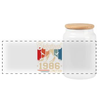 1986 Vintage Birthday Retro Vintage Gift - Panoramic Cookie Jar with Wooden Lid - white - Front