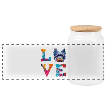 Colorful Yorkshire Terrier Yorkie Love Art - Panoramic Cookie Jar with Wooden Lid - white - Front