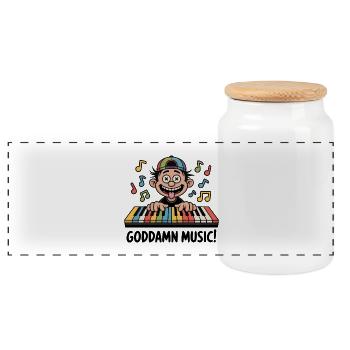 Verdammte Musik-Cartoon-Tastatur - Panorama Keksdose mit Holzdeckel - Weiß - Vorne