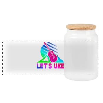 Hawaiian Ukulele Uke Retro 80s 90s - Panoramic Cookie Jar with Wooden Lid - white - Front