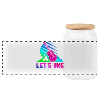Hawaiian Ukulele Uke Retro 80s 90s - Panoramic Cookie Jar with Wooden Lid - white - Front