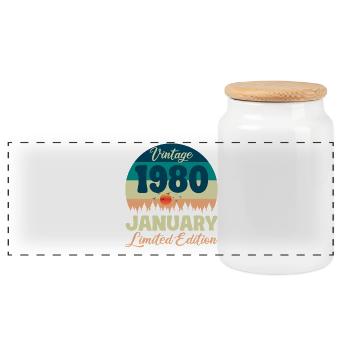 Anniversaire Janvier 1980 Cadeau Vintage Limited - Boîte à biscuits avec couvercle en bois - blanc - Devant