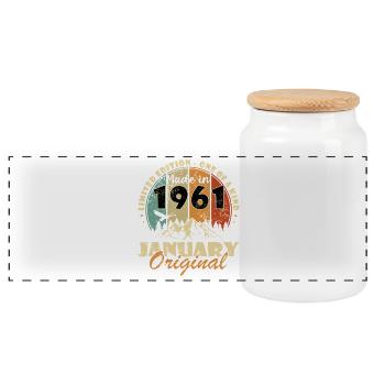 1961 January Original – Limited Edition - Panoramic Cookie Jar with Wooden Lid - white - Front