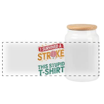 Survives Stroke Shirt - Panoramic Cookie Jar with Wooden Lid - white - Front
