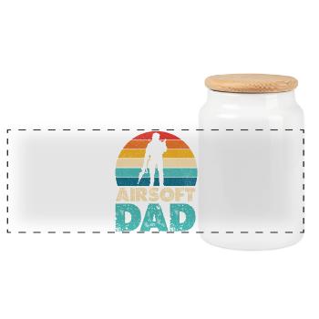 Airsoft Dad Retro Sunset Silhouette - Panorama Keksdose mit Holzdeckel - Weiß - Vorne