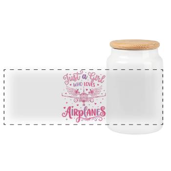 Only one girl loves airplanes - Panoramic Cookie Jar with Wooden Lid - white - Front