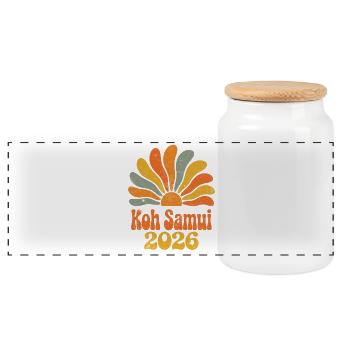 Koh Samui Sonnenaufgang 2026 - Panorama Keksdose mit Holzdeckel - Weiß - Vorne