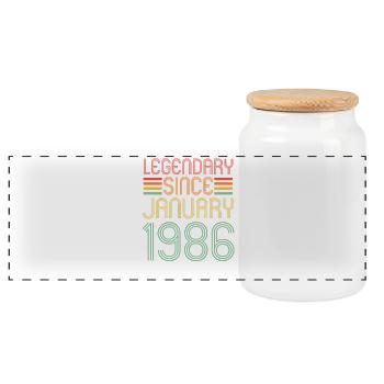 Legendary since January 1986, Retro, Geburtstag - Panorama Keksdose mit Holzdeckel - Weiß - Vorne