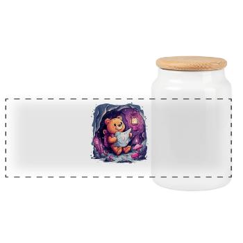 Teddy bear on a discovery tour - Panoramic Cookie Jar with Wooden Lid - white - Front