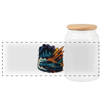 Chemise de voiture de drift, ville des courses de rue - Boîte à biscuits avec couvercle en bois - blanc - Devant