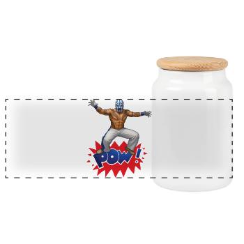 WRESTLER MAN - nice people - Panoramic Cookie Jar with Wooden Lid - white - Front